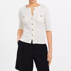 LOFT Pointelle Pocket Cardigan Top